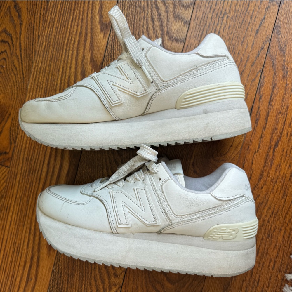 New Balance White Sneakers 574+ Platform - Picture 4 of 9